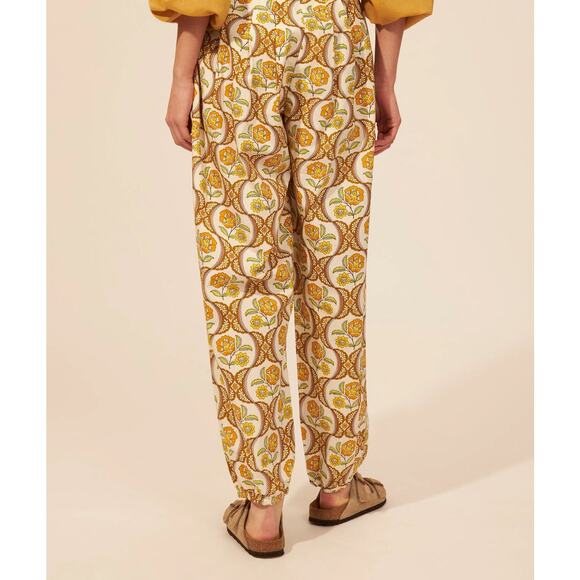 Antik Batik Tanissa Oversized Harem Pant Cotton Poplin REtro Yellow Floral Large - Picture 2 of 16